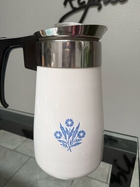 9 Cup Corningware White Pitcher with Blue Starburst Logo